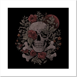 Rest in Leaves - Dark Skull Flowers Nature Goth Gift Posters and Art